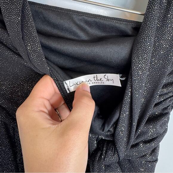 Lucy In The Sky Black Glitter Maxi Side Slit Halter Formal Prom Dress Size Small - Picture 6 of 7